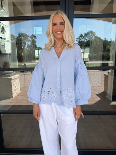 Blue Eyelet Top