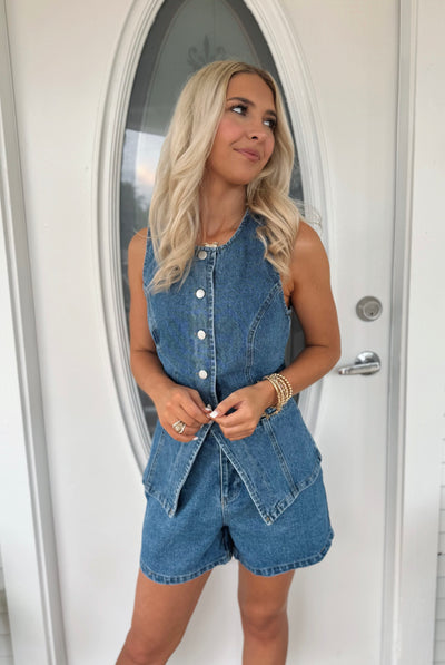Denim Vest & Shorts Set
