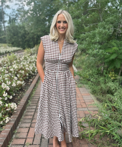 Brown Gingham Maxi Dress