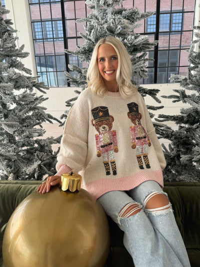 Sequin Bear Soldier Sweater