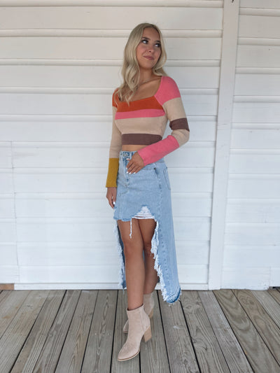 Color Block Striped Crop Sweated