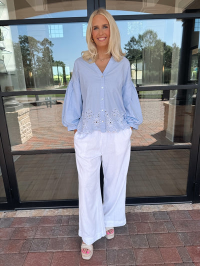 Blue Eyelet Top