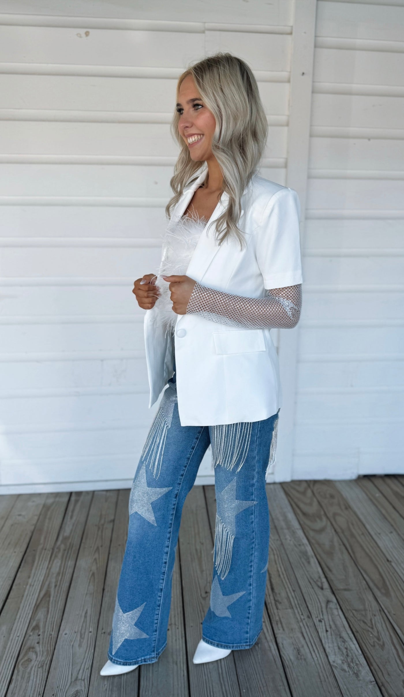 White Rhinestone Blazer