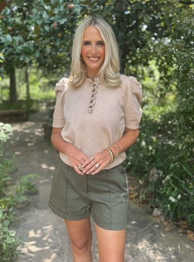 Taupe Ruffle Sweater Top