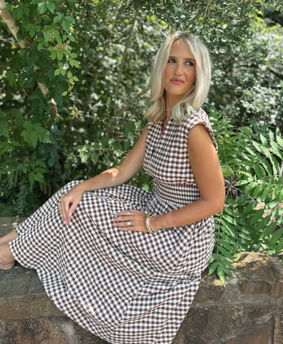 Brown Gingham Maxi Dress