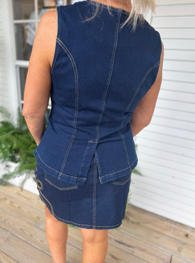 Dark Denim Blazer Vest