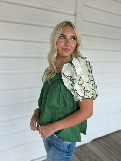 Green Ruffle Sleeve Top