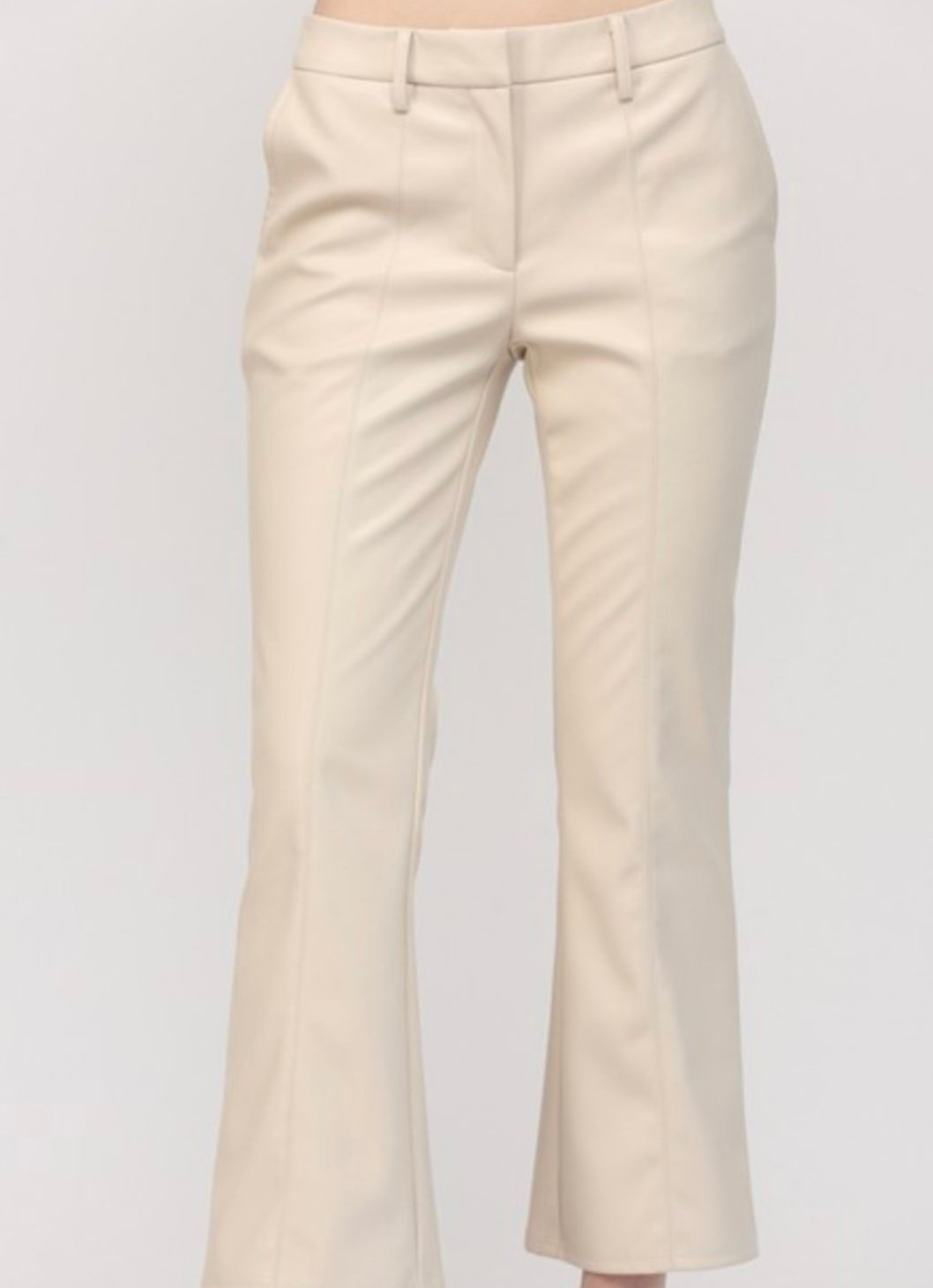 Cream Leather Crop Pants