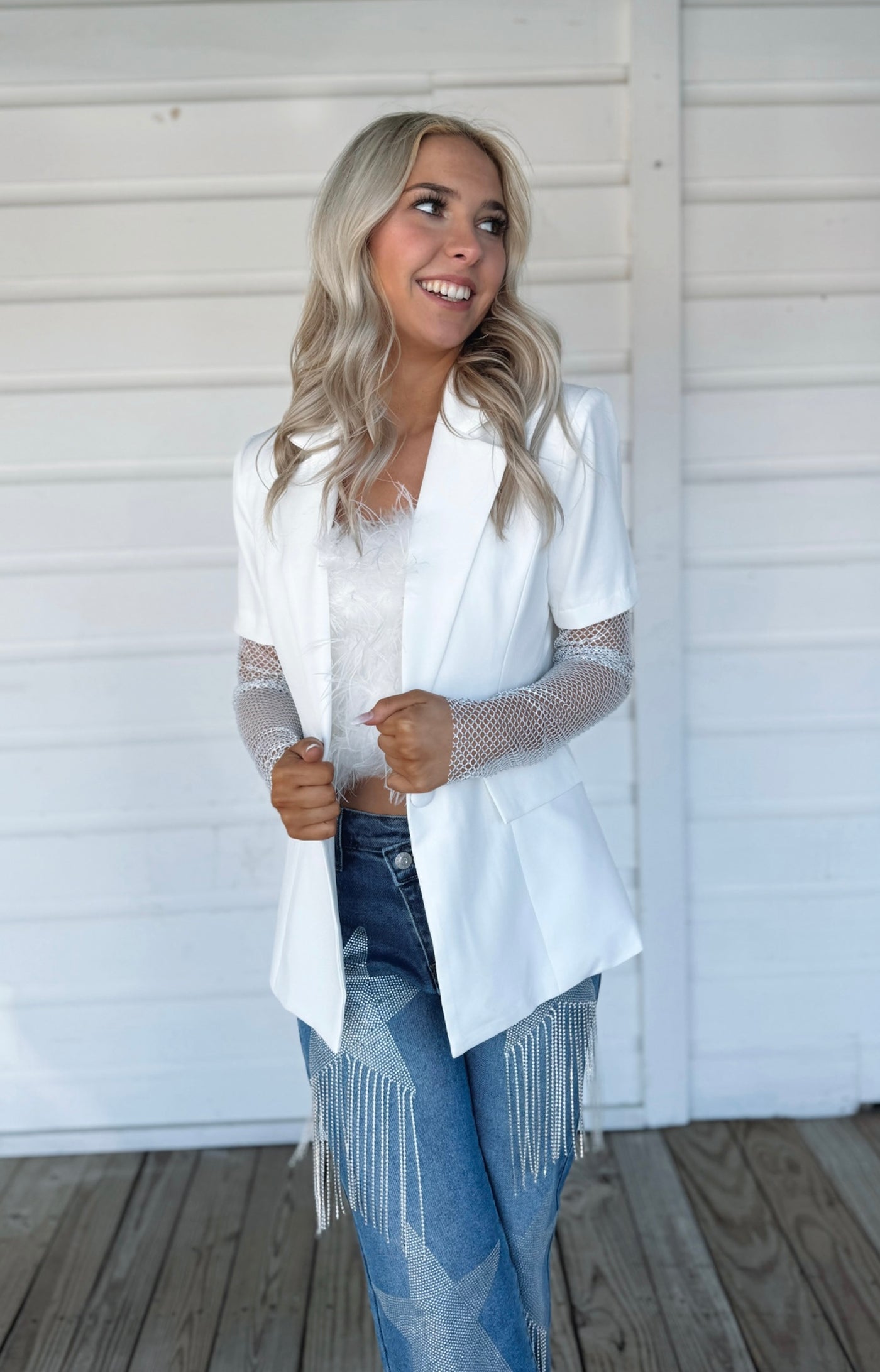 White Rhinestone Blazer