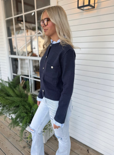 Navy Button Up Sweater