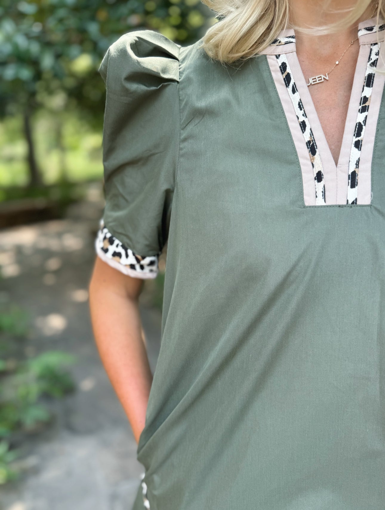 Olive Green Leopard Dress