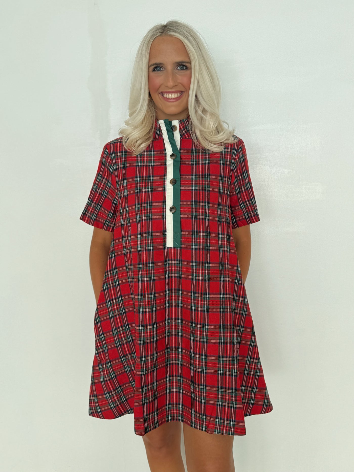 Red Plaid Collared Dress