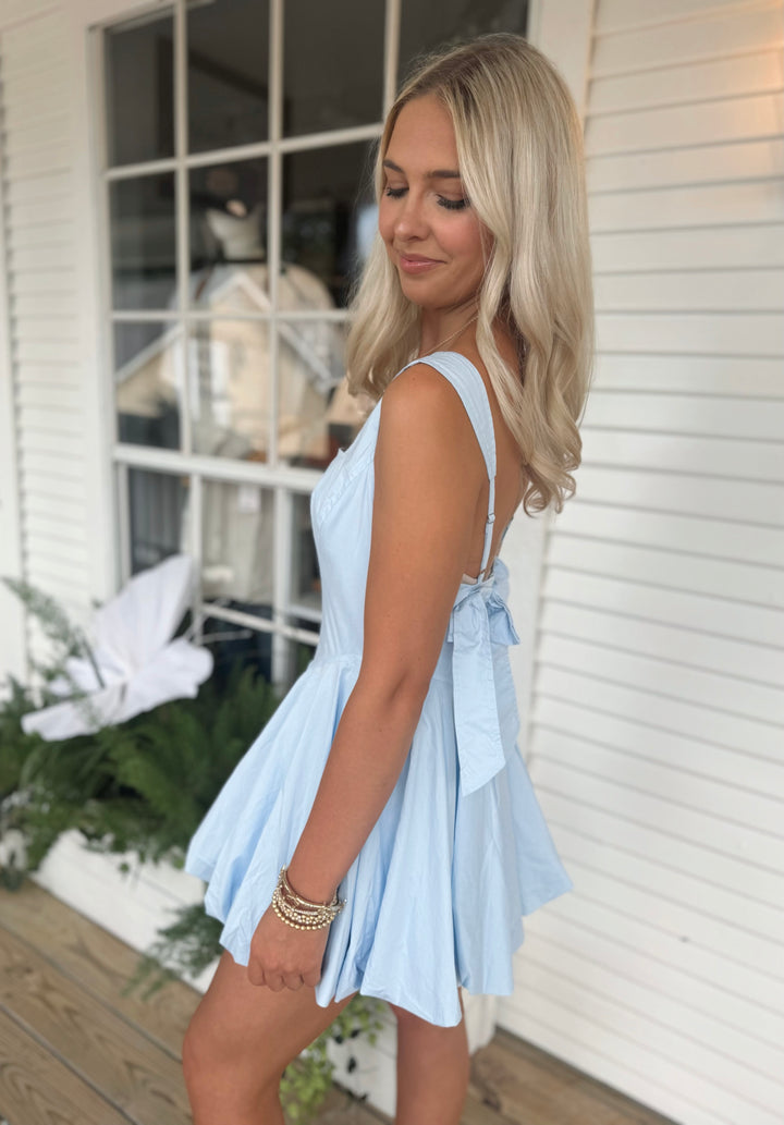 Lt Blue Bow Back mini dress – Dear Darlin