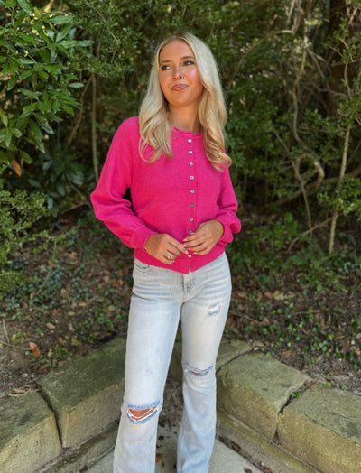 Pink cardigan sweater