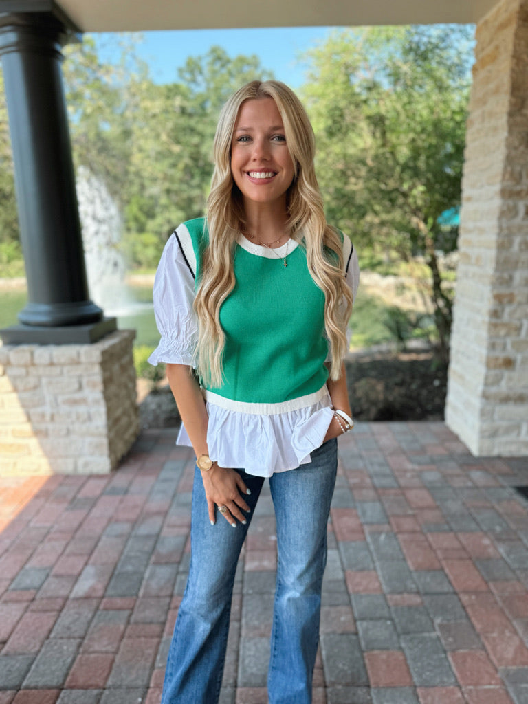 Green Contrast Top