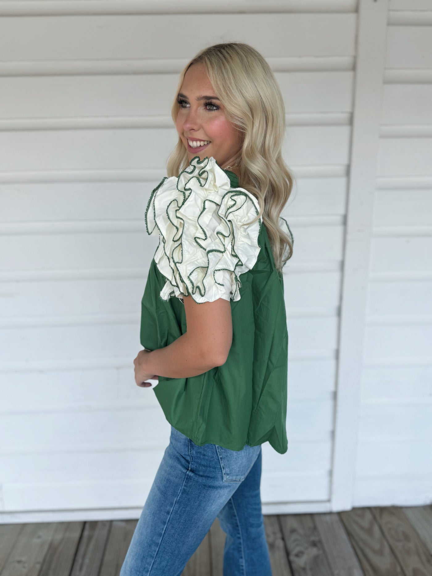 Green Ruffle Sleeve Top