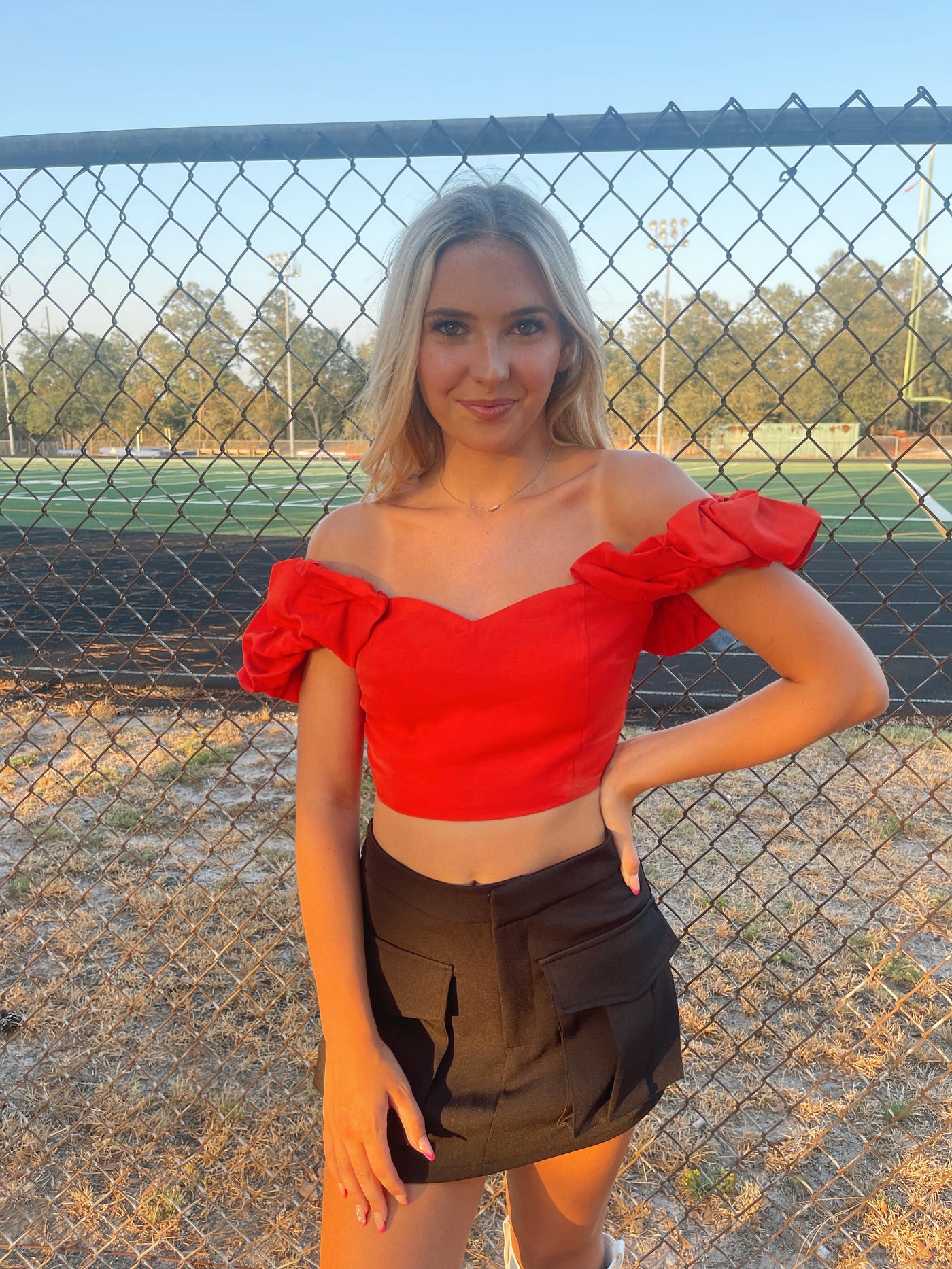 OTS Red Ruffle Crop Top