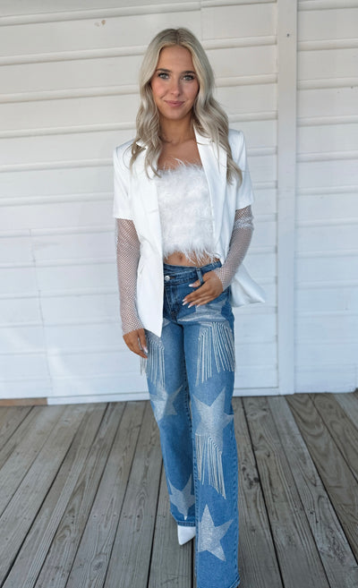 White Rhinestone Blazer