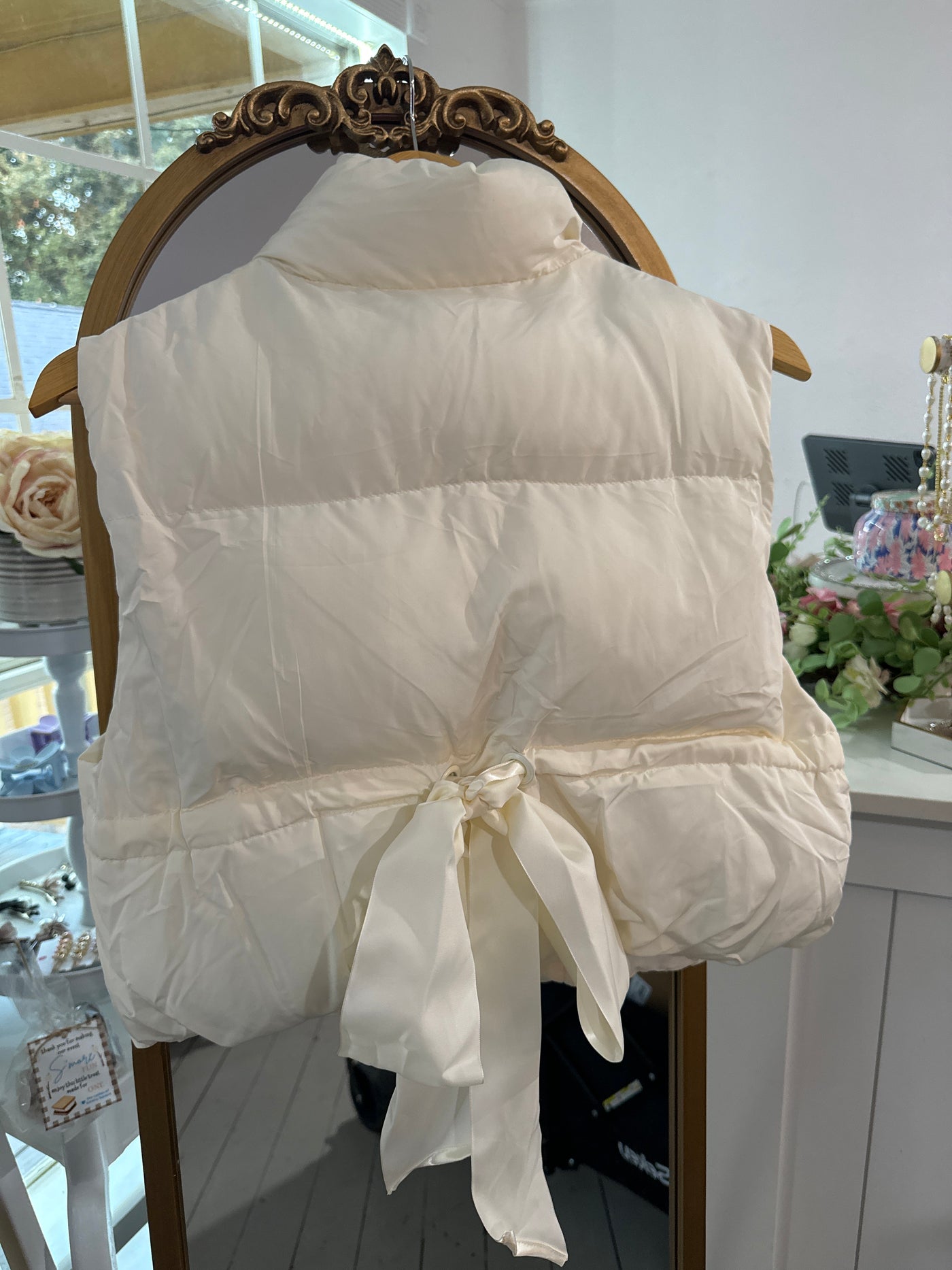 Cream Bow Puffer Vest