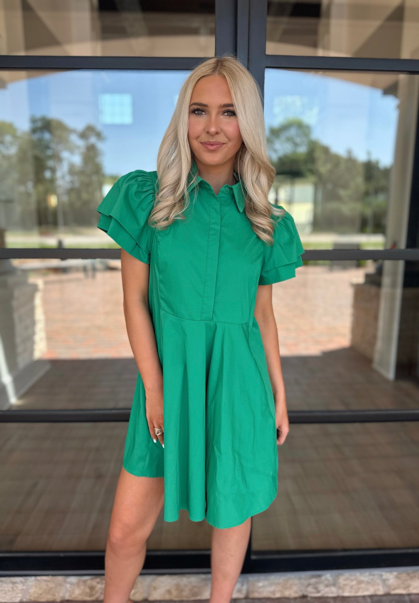 Green Peplum Shirt Dress