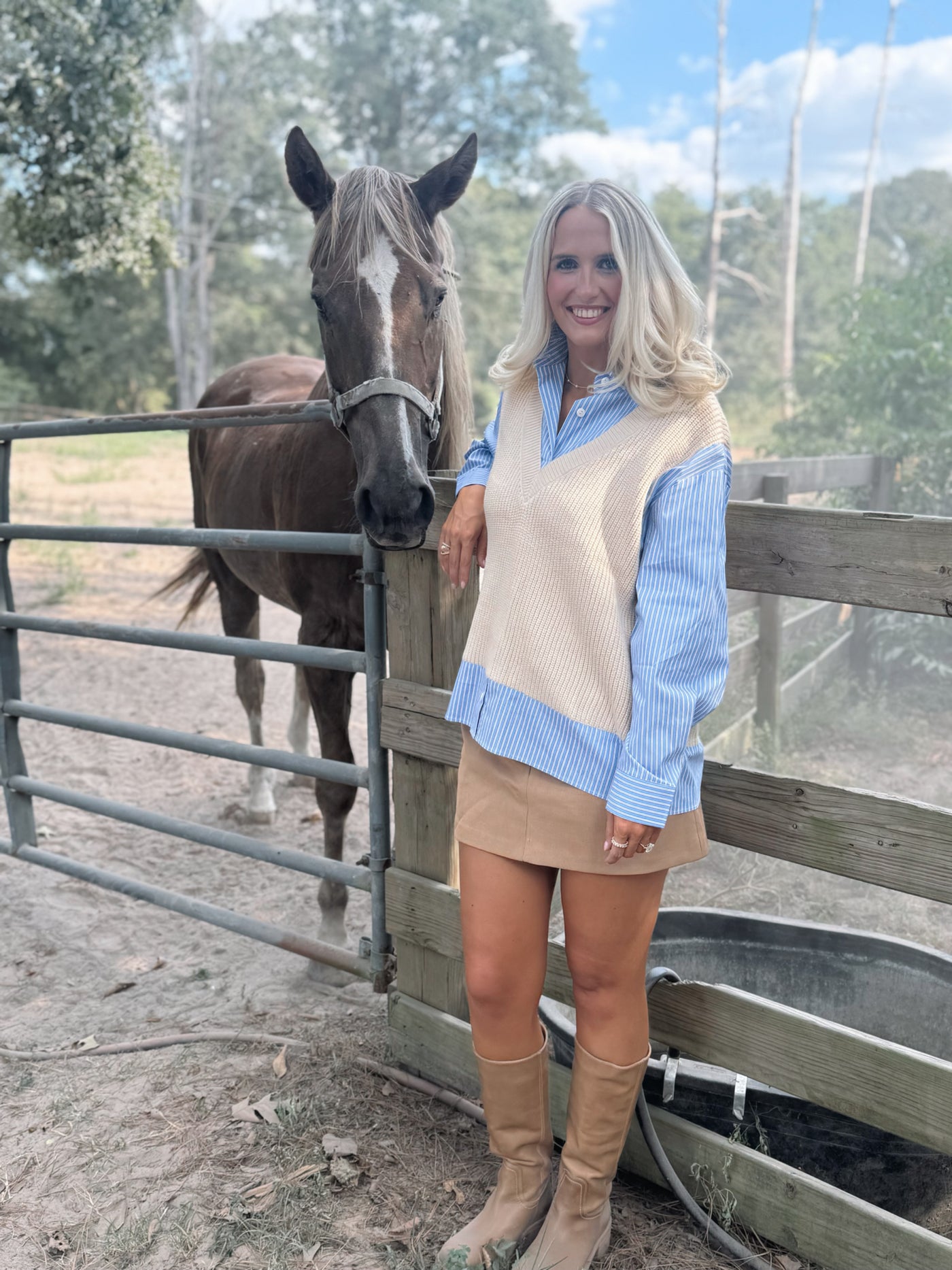 Contrast Sweater Vest & Shirt