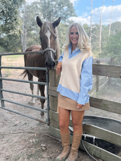 Contrast Sweater Vest & Shirt