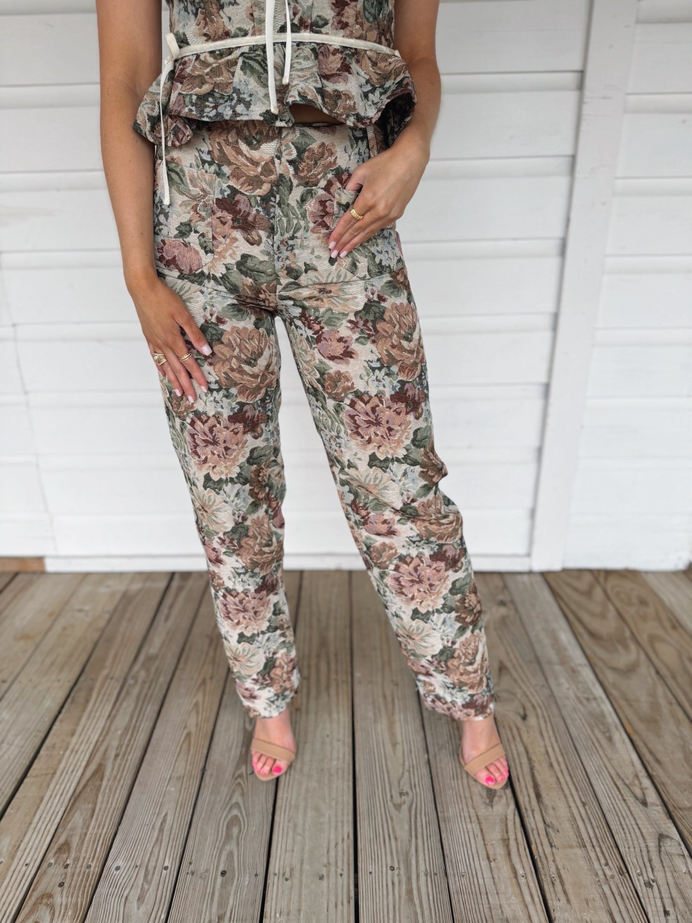 Floral Printed Jacquard Pants