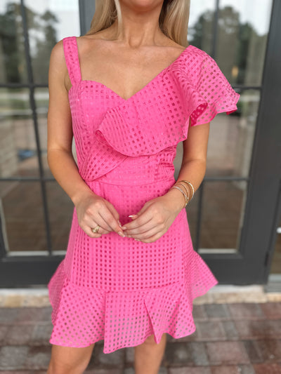 Pink checked ruffle dress