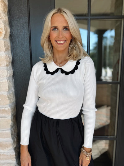 Black Scalloped Collared Top