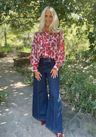 Red Leaf Button Down Blouse