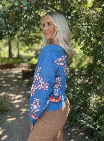 Blue High Neck Sweater