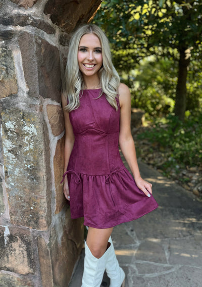 Burgundy Suede Drop Waist Dress
