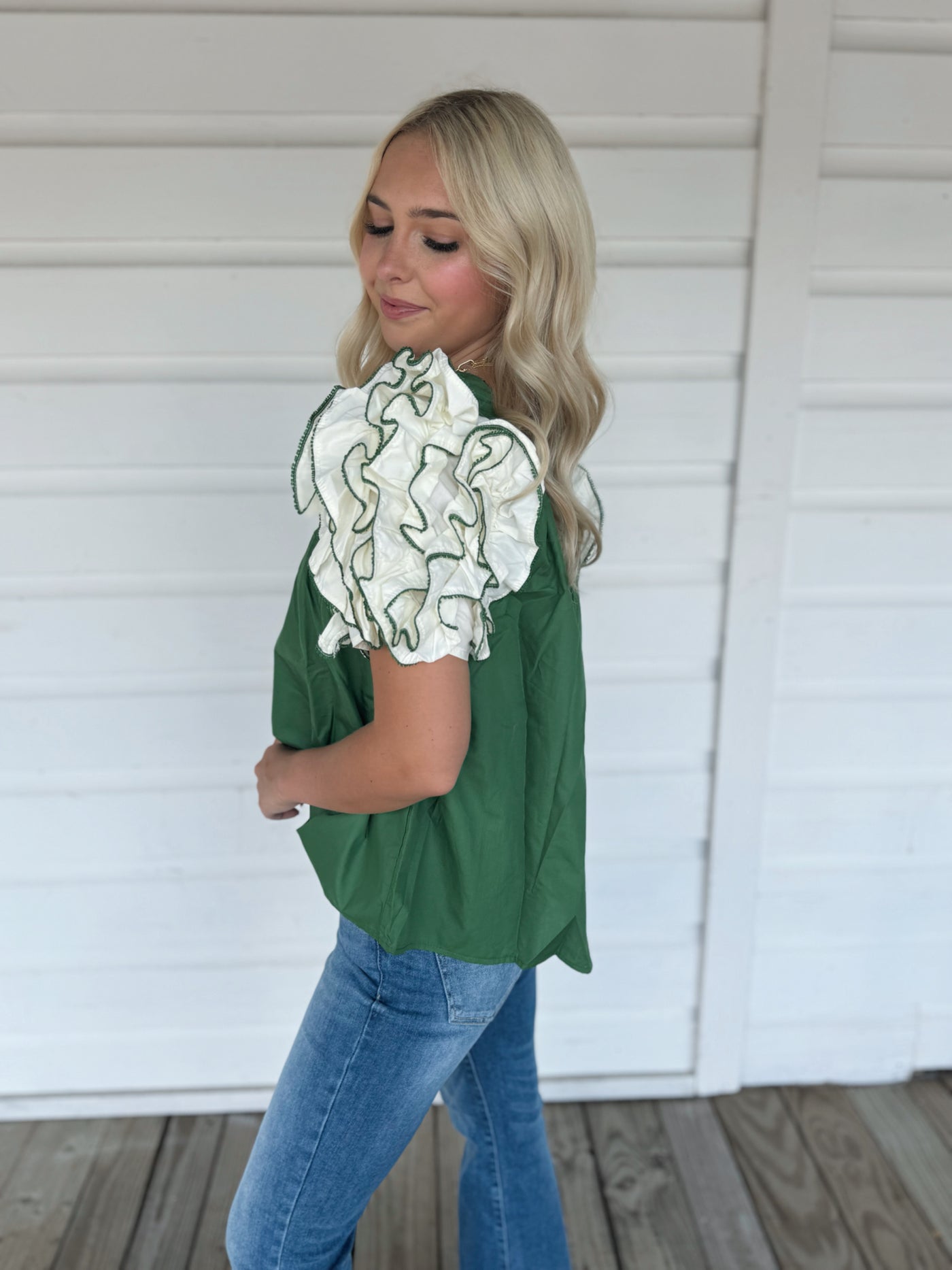 Green Ruffle Sleeve Top