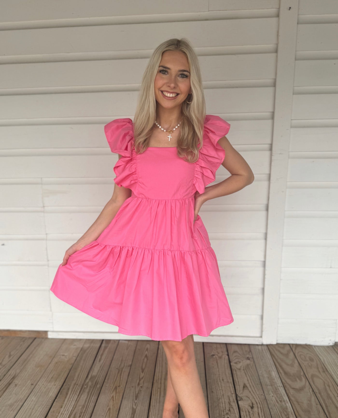 Pink Ruffle Sleeve Dress