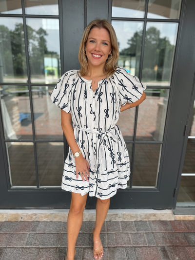 Navy Blue & White Bow Dress