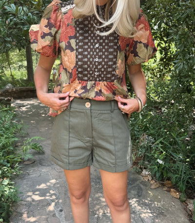 Olive Green Cuff Shorts