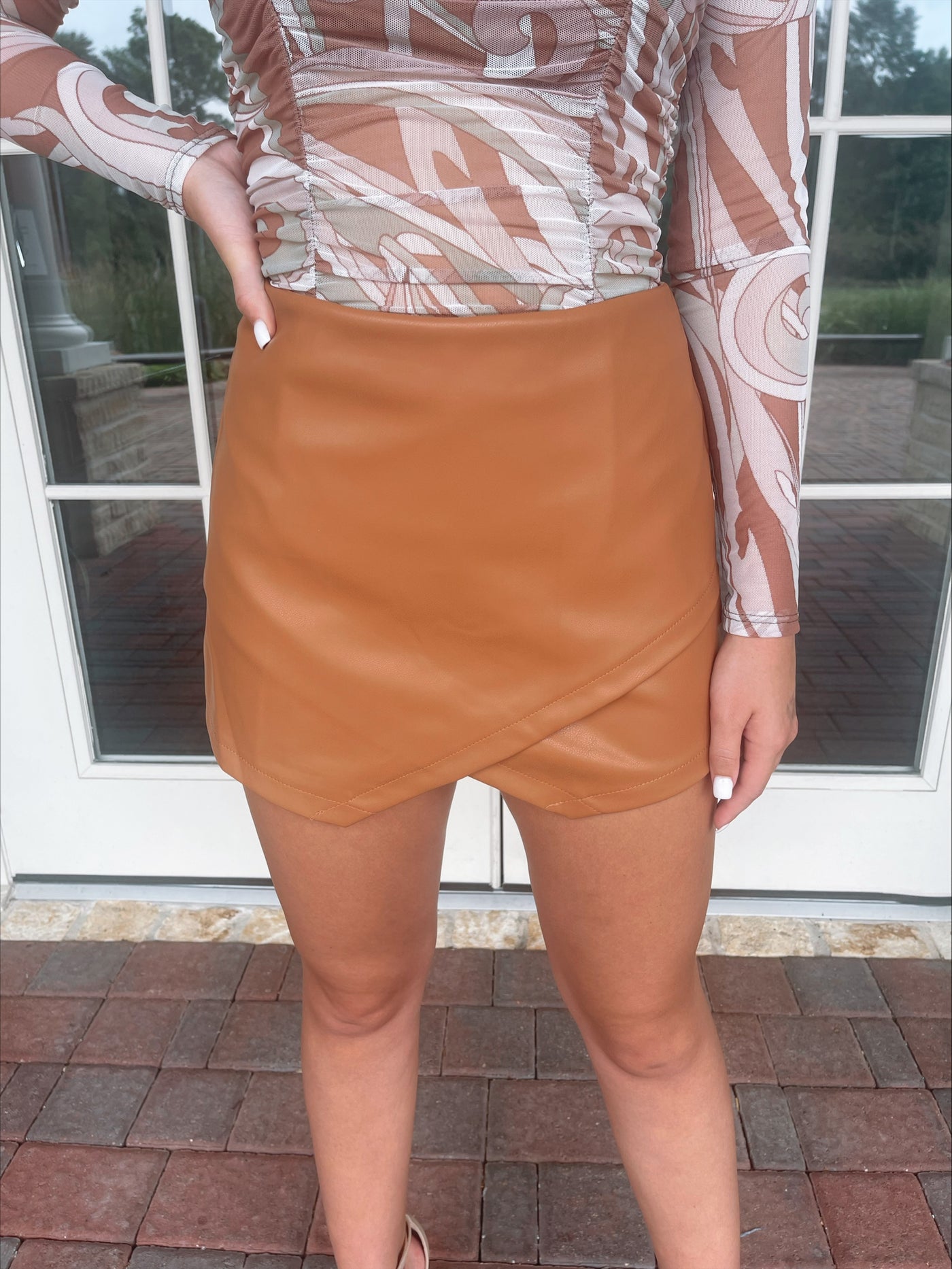 PU Leather Wrapped Skort