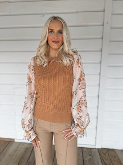 Contrast Flower Sleeve Sweater Top