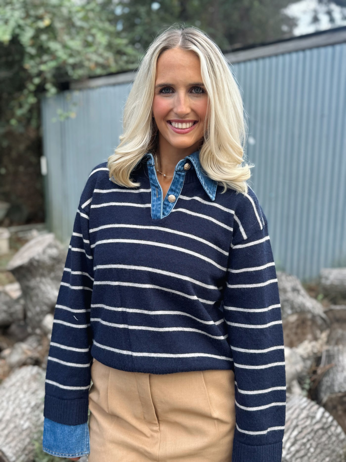 Stripe Denim Combo Top