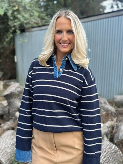 Stripe Denim Combo Top