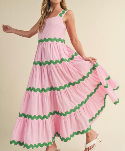 Pink and Green Ric Rac Maxi Dress