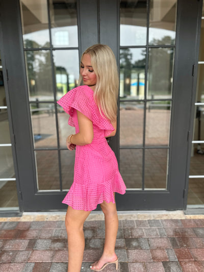 Pink checked ruffle dress