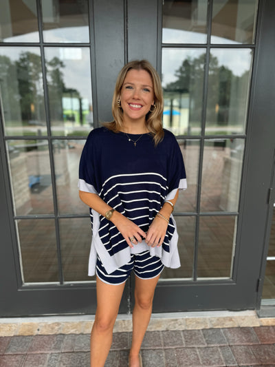 Navy Blue White Striped Top