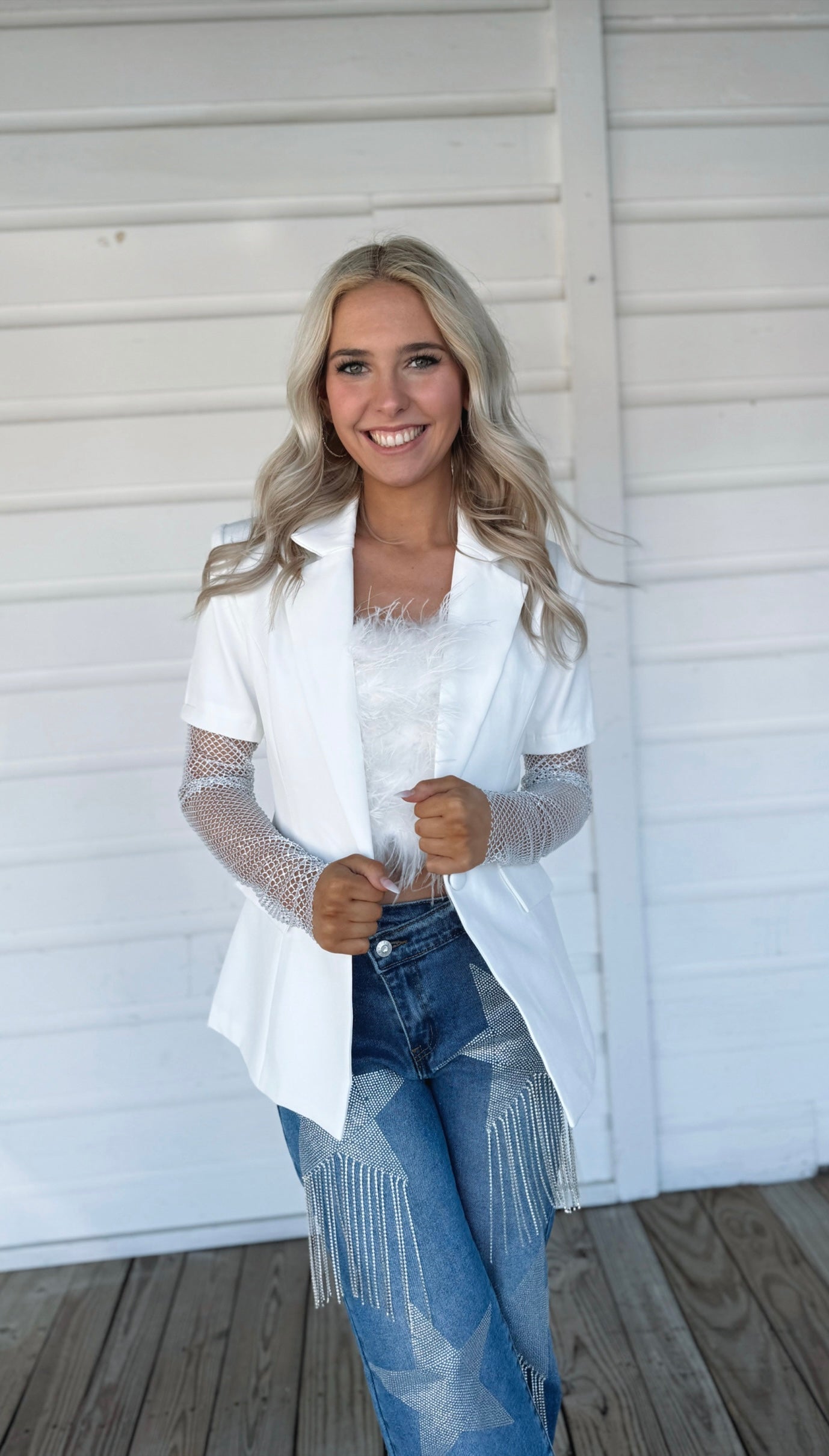 White Rhinestone Blazer