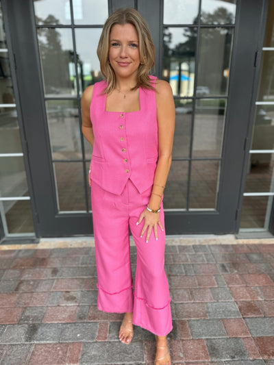 Pink High Waisted Wide Leg Pants