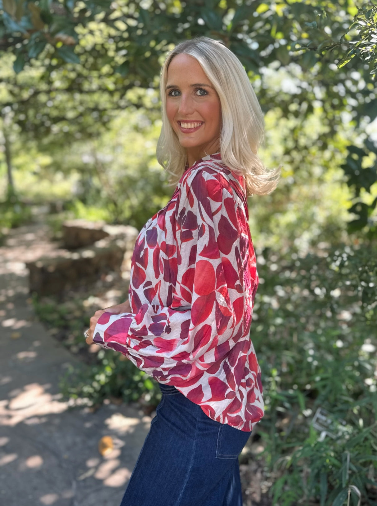 Red Leaf Button Down Blouse