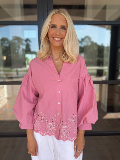 Pink eyelet top