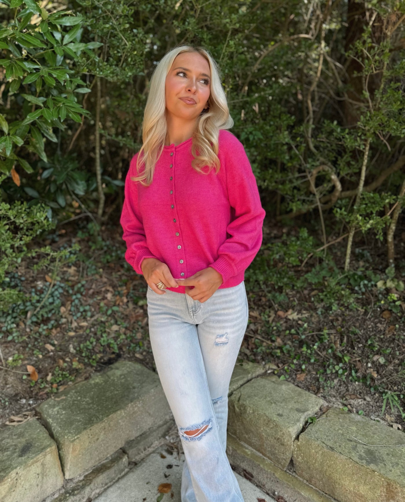 Pink cardigan sweater