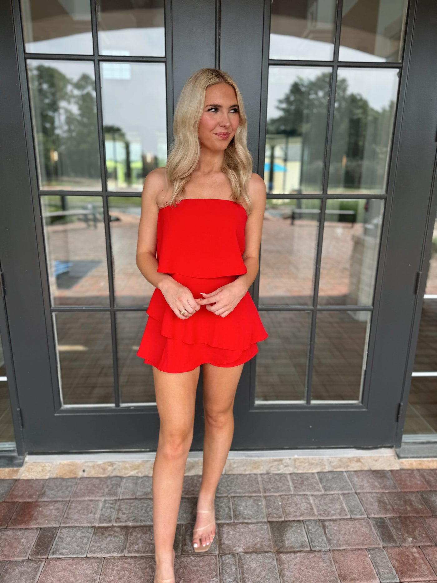 Red Strapless Romper