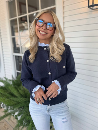 Navy Button Up Sweater